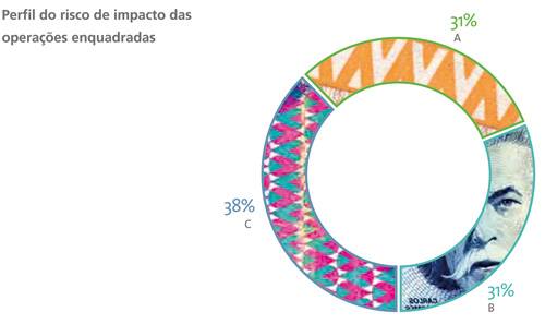 Perfil do risco de impacto das operações enquadradas. Risco C, 38%. Risco A e B, 31%.