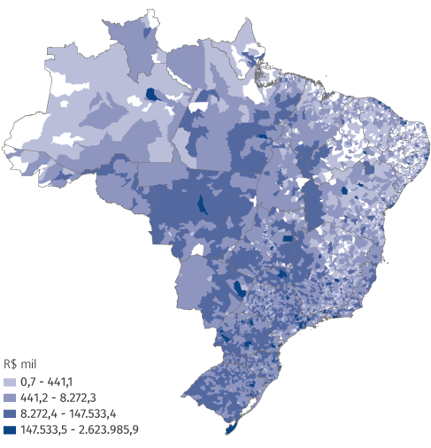 Mapa Desembolso total por município (2017)